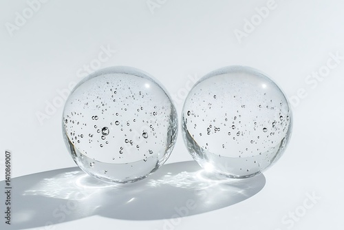 Obraz na płótnie Two glass spheres with subtle bubbles, isolated on a white background, offering a minimalist and elegant touch to any display w salonie