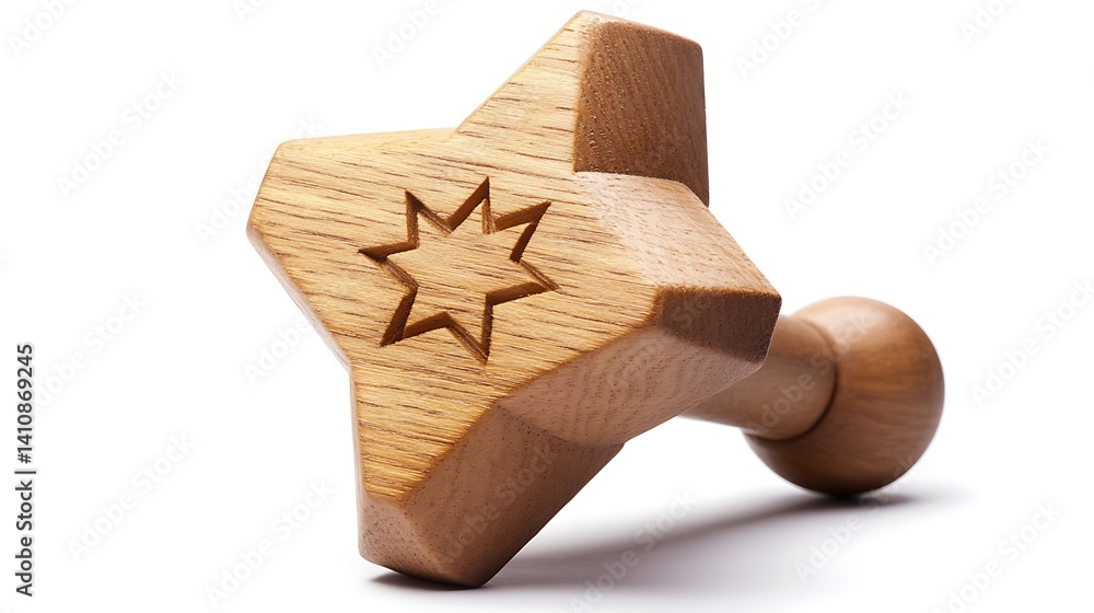 Wooden dreidel for Hanukkah, isolated on a solid white background