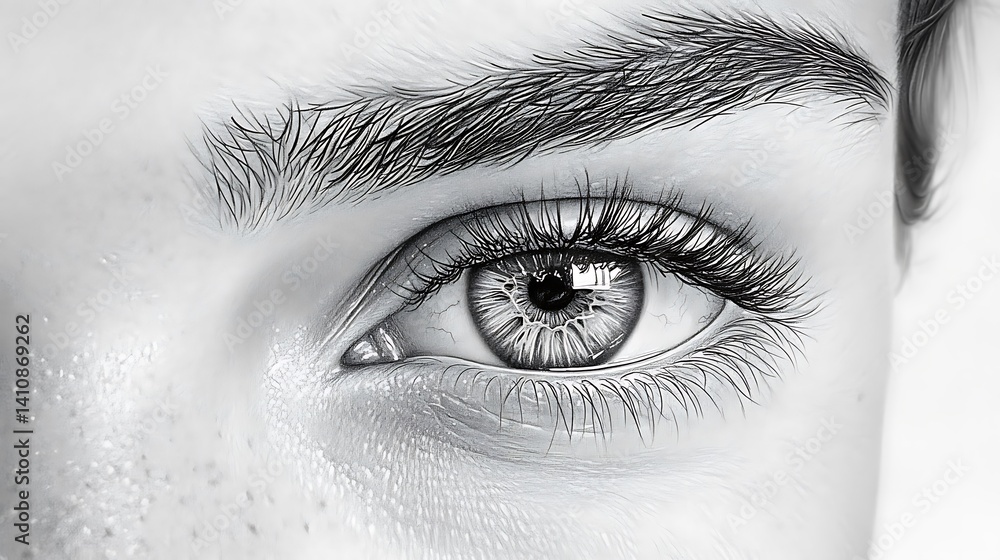 Fototapeta premium Close Up Detailed Monochrome Photo Of A Human Eye And Eyebrow