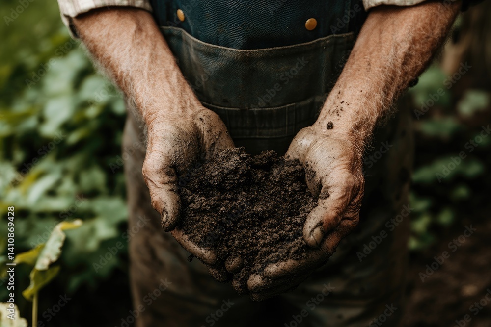 Farmer's hands cupping rich, dark soil Farmer's hands cupping rich, dark soil