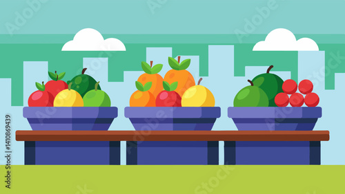 The colorful displays of ripe fruit seemed to lose their allure as they remained untouched by the few passersby.. Vector illustration