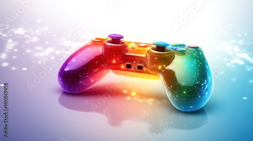 Colorful Gaming Controller with Rainbow Gradient and Sparkling Effects