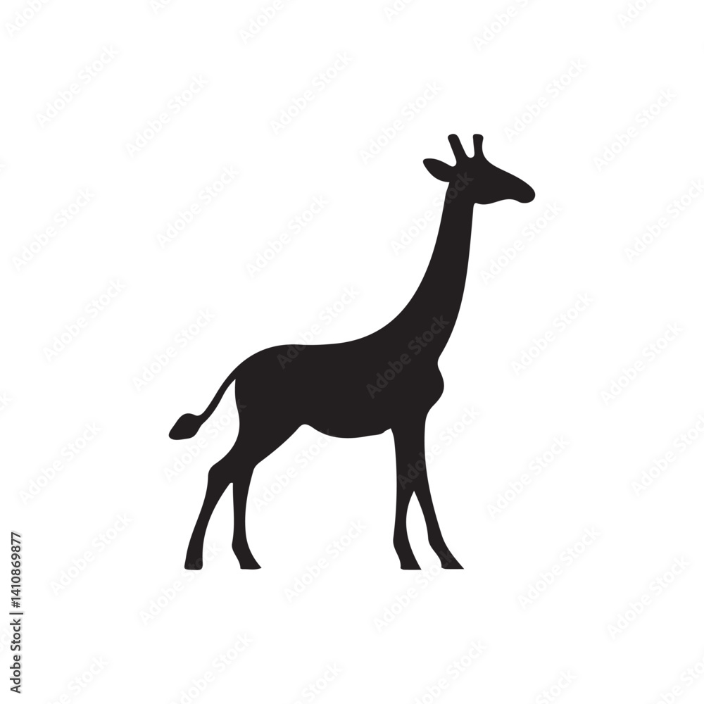 Fototapeta premium Simple Silhouette of a Majestic Giraffe.A striking, black silhouette of a giraffe, perfect for representing African wildlife, nature, or zoo themes.