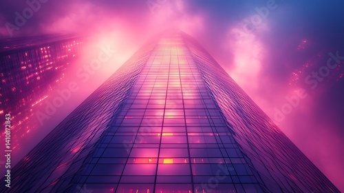 Wallpaper Mural Dramatic Low Angle Photo Of City Skyscraper With Pink And Purple Clouds Torontodigital.ca