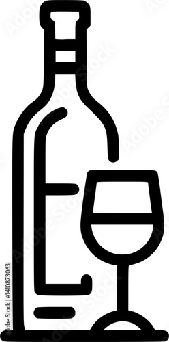 ​Minimalist Wine Bottle and Glass Line Art Icon