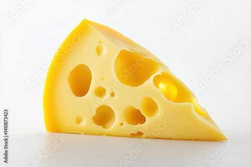 Obraz na płótnie A wedge of Swiss cheese, perfectly sliced, isolated on a white background for a clean, minimalist food shot w salonie