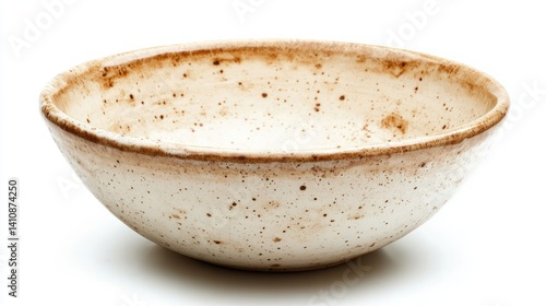 Obraz na płótnie An empty speckled brown and beige ceramic bowl, isolated on a white background for simple kitchen decor. w salonie