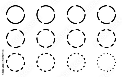 Black Dashed Circular Loading Spinner Icon Set Vector on Transparent Background, Minimal UI UX Progress Circle Animation Elements for App Interface
dotted circle set black and white
