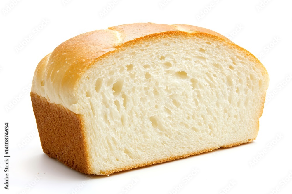 Another slice of white bread, isolated on a white background, capturing its fresh, soft texture.