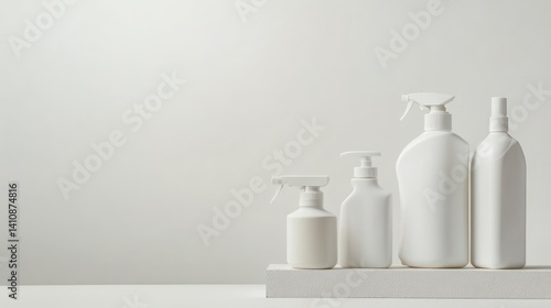 Obraz na płótnie Assorted eco-friendly blank empty cleaning products, blank labels , isolated against a clean white background with studio lighting. w salonie