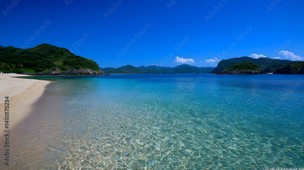 Fototapeta premium Tranquil Tropical Beach Panorama With Turquoise Water