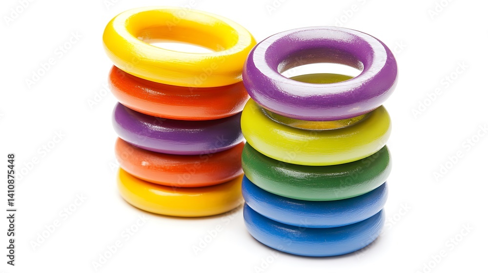 Colorful wooden stacking rings toy for babies, isolated on a white background for early education