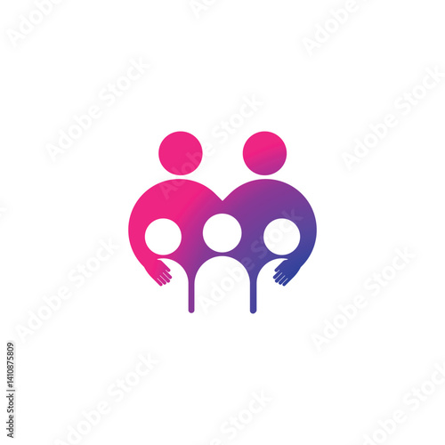 Mother, father and children forming heart shape. Vector symbol.