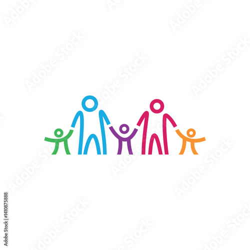 A family of mother, father and 3 children. Vector symbol.