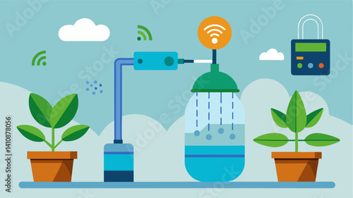 Smart Watering A precision watering system that utilizes sensors and weather data to deliver the right amount of water at the right time improving hydration and reducing water. Vector illustration