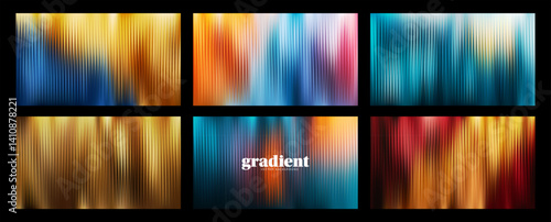 Ripple glass distortion background set. Collection Abstract fractal effect ribbed glass texture with vibrant gradients. Reeded Bold dynamic design blending futuristic tones vector bg.