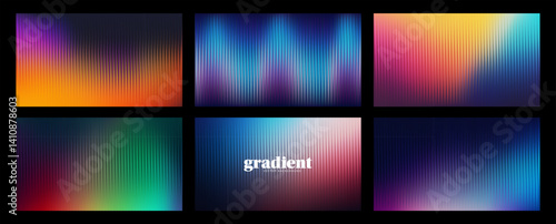 Ripple glass distortion background set. Collection Abstract fractal effect ribbed glass texture with vibrant gradients. Reeded Bold dynamic design blending futuristic tones vector bg.
