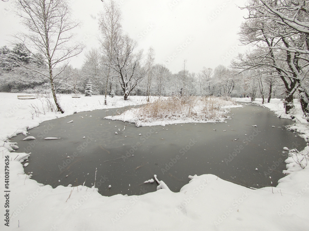 Winter Landscape of South Park in city of Sofia, Bulgaria