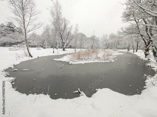 Obraz na płótnie Winter Landscape of South Park in city of Sofia, Bulgaria w salonie