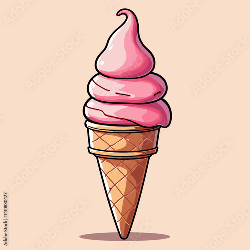 Pink Soft Serve Ice Cream Cone on Neutral Background  