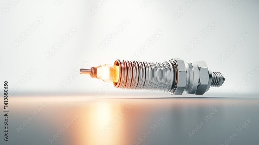 HighPerformance Automotive Component Spark Plug with Detailed Design and Reflective Surface HighPerformance Automotive Component Spark Plug with Detailed Design and Reflective Surface
