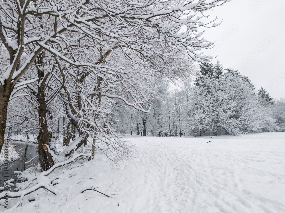 Winter Landscape of South Park in city of Sofia, Bulgaria