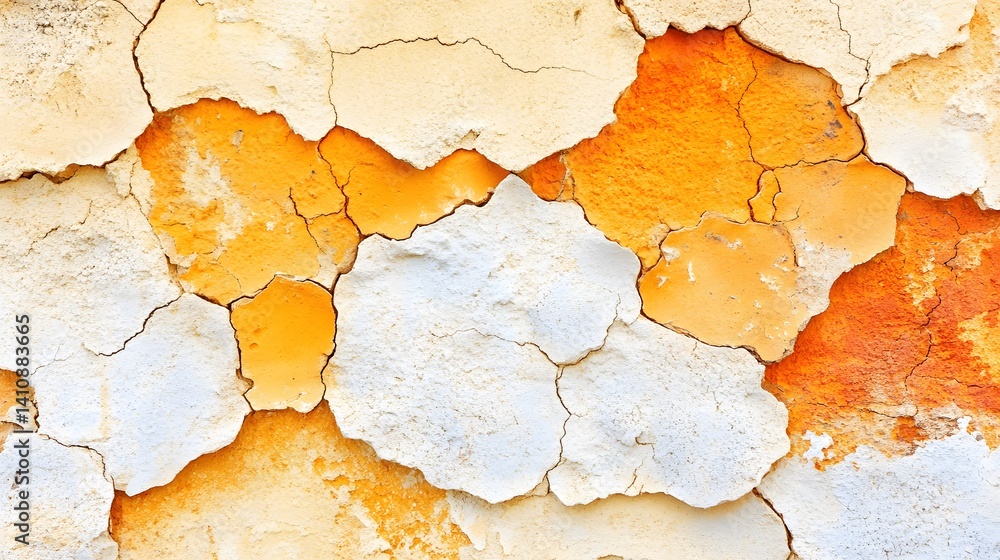 Obraz premium Cracked Wall Texture Background Orange White Aged Plaster