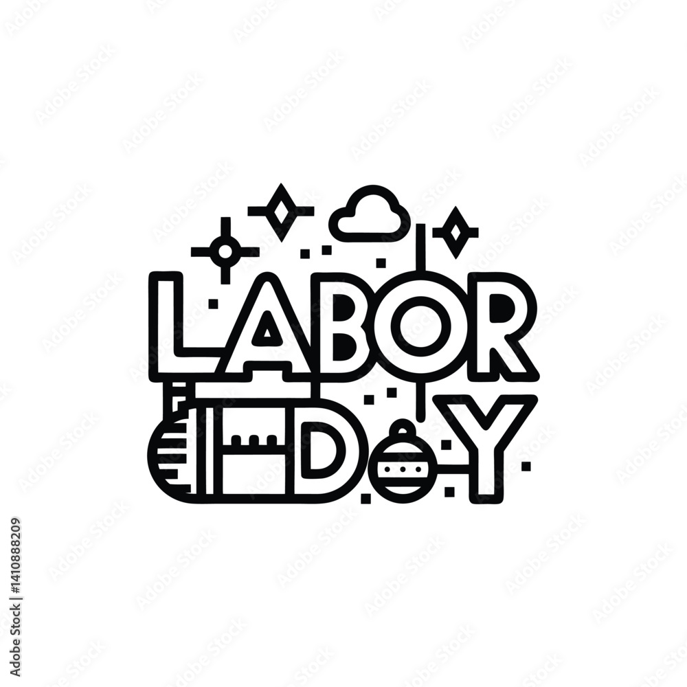 Naklejka premium Labor Day Text Icon In Line Art Style , Happy Labor Day 