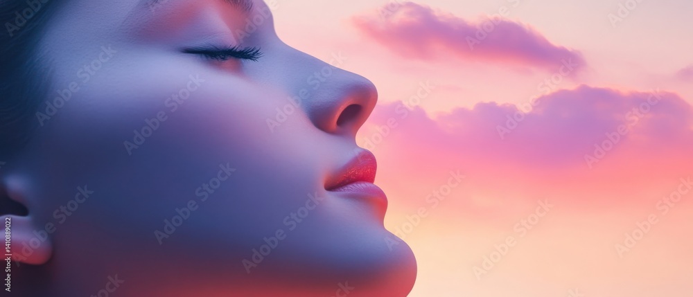 Woman face with sunset glow Woman face with sunset glow