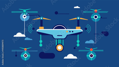 With their advanced AI capabilities the drones can predict and identify potential issues with the eVTOLs before they even occur minimizing the risk of accidents and ensuring a. Vector illustration