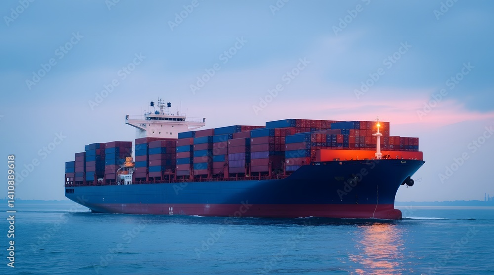 Stack of Colorful Shipping Containers at Sunset, On the ship