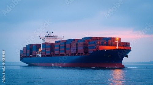 Obraz na płótnie Stack of Colorful Shipping Containers at Sunset, On the ship w salonie
