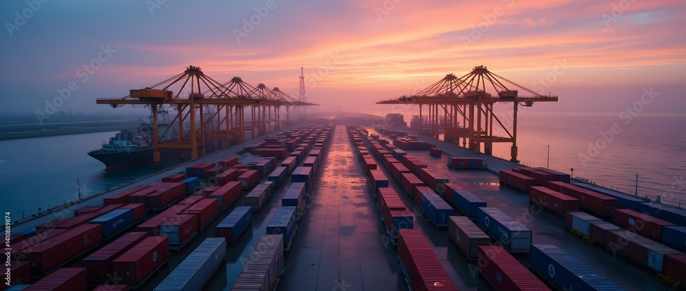 Stack of Colorful Shipping Containers at Sunset