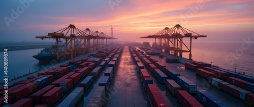 Obraz na płótnie Stack of Colorful Shipping Containers at Sunset w salonie