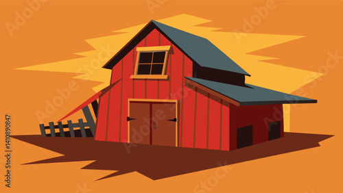 The barn now leaning to one side was a shadow of its former self with missing boards and a collapsed roof.. Vector illustration