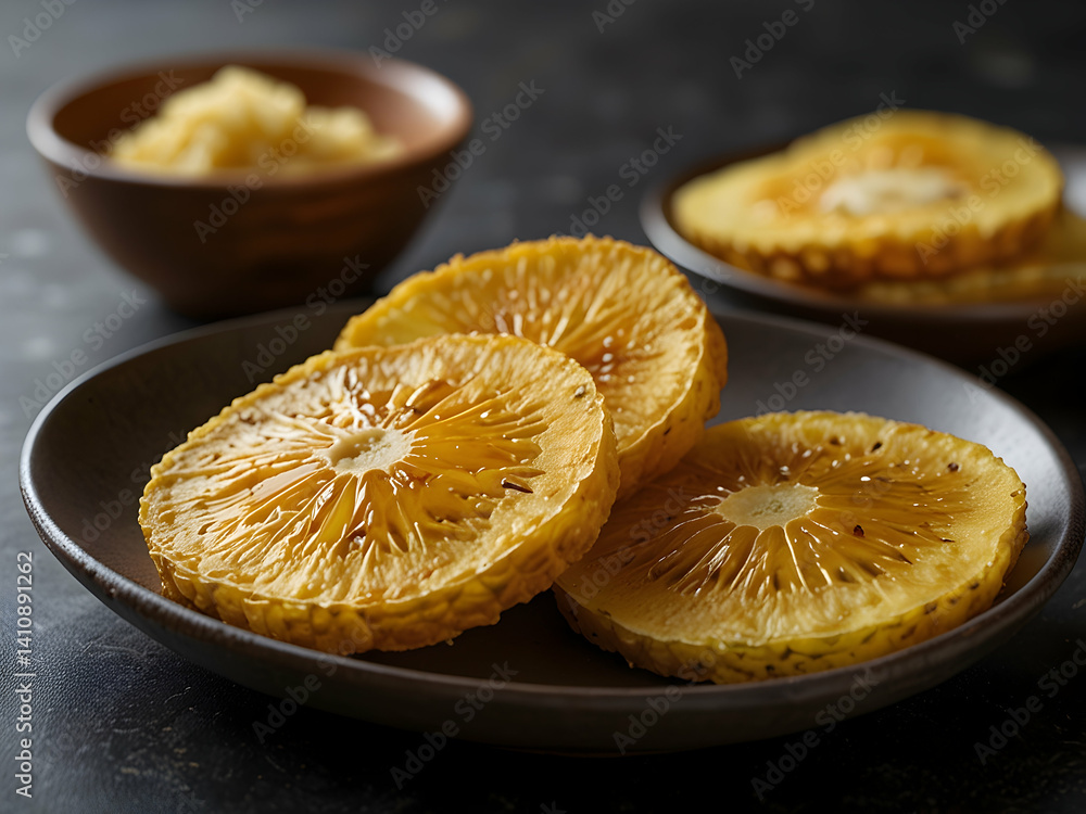 Fried Breadfruit - Golden-brown crispy slices with soft interior Fried Breadfruit - Golden-brown crispy slices with soft interior