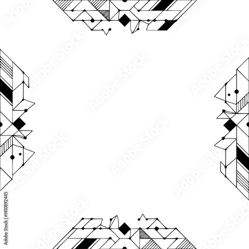 Abstract Geometric Frame in White with Black Line Art