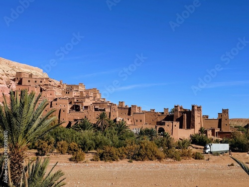 Obraz na płótnie Ait Ben Haddou, in Morocco. Ancient Clay Village and Palm Tree Oasis Landscape w salonie