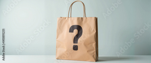 Mystery paper bag with question mark on a light background  