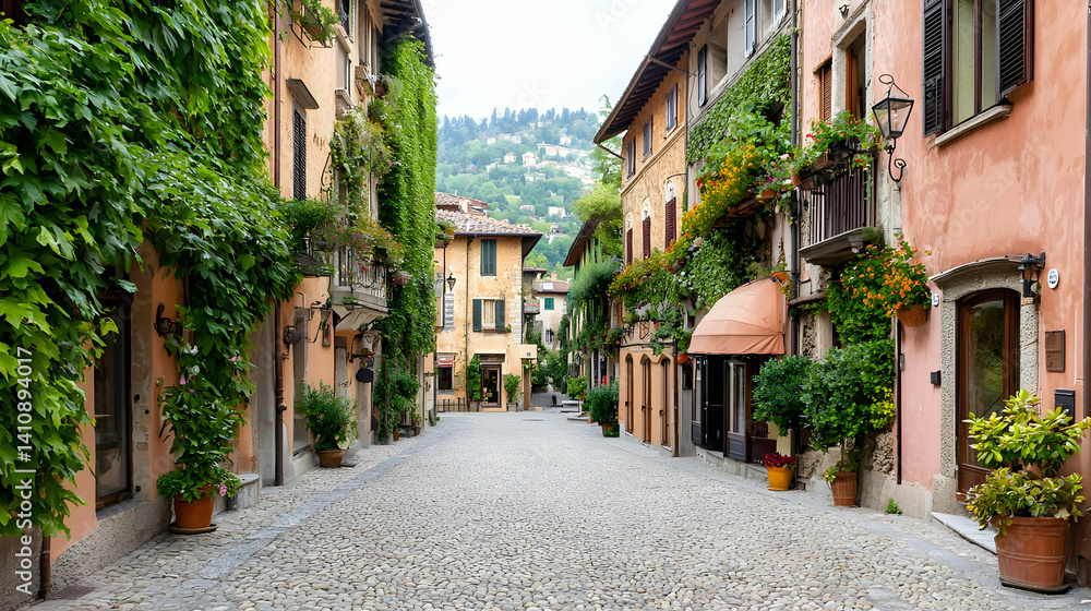Fototapeta premium Charming Cobblestone Street In Italian Village