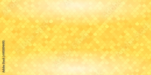 Vector snake pattern. Yellow dragon scale. Fish texture. Gold skin background of reptile mermaid lizard. Oriental monster skin print.