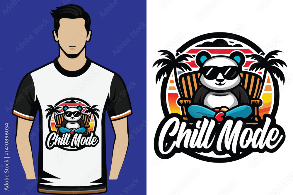 A captivating and whimsical t-shirt design presents a laid-back panda wearing sunglasses A captivating and whimsical t-shirt design presents a laid-back panda wearing sunglasses