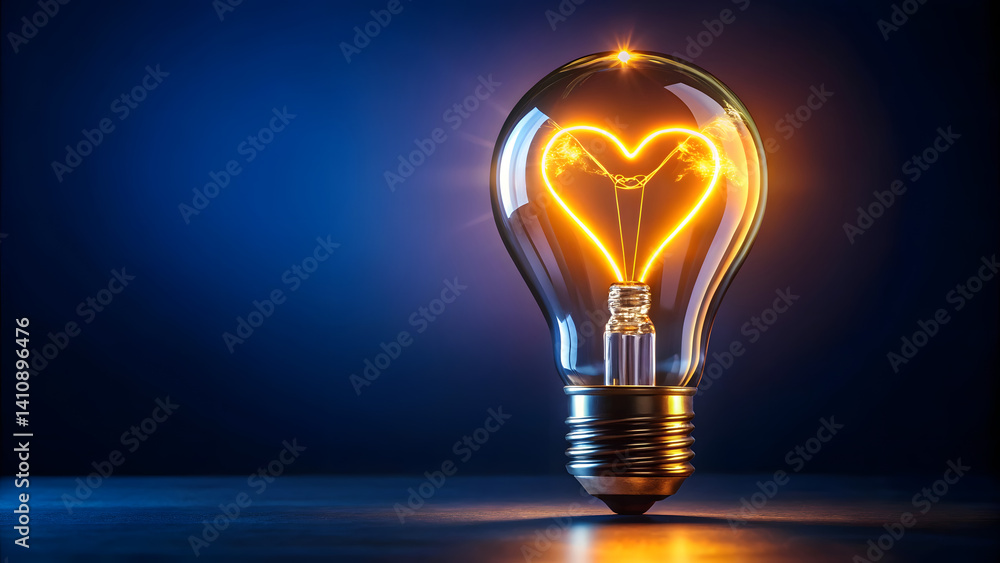 Glowing Heart-Shaped Light Bulb with Warm Bokeh for Romantic Creativity Ideas Glowing Heart-Shaped Light Bulb with Warm Bokeh for Romantic Creativity Ideas