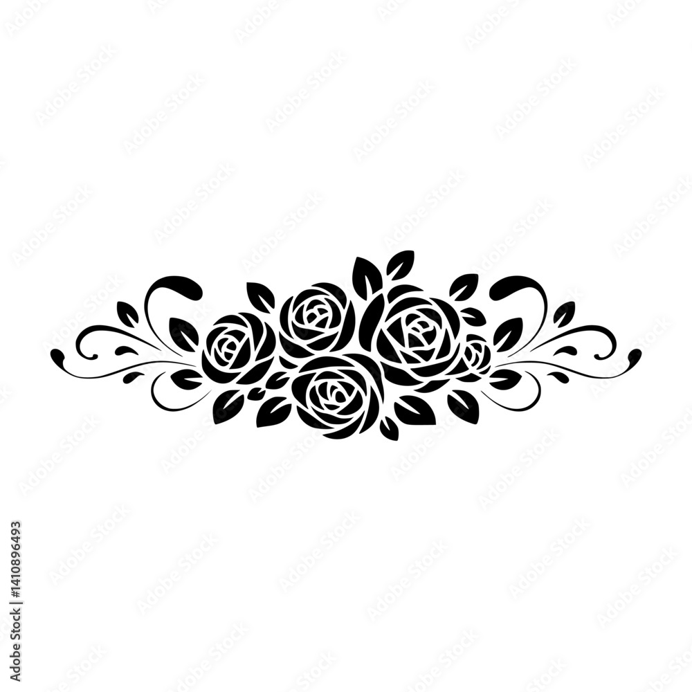 Elegant Floral Border Illustration: Black Roses on White
