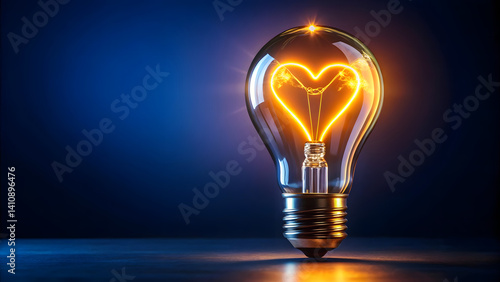 Glowing Heart-Shaped Light Bulb with Warm Bokeh for Romantic Creativity Ideas