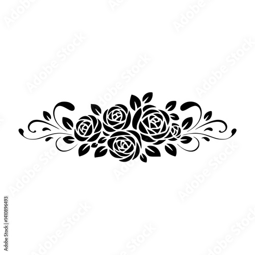 Obraz na płótnie Elegant Floral Border Illustration: Black Roses on White w salonie