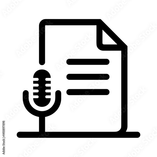 Minimalist document icon with microphone representing audio transcription or voice note - concept of speech-to-text AI dictation podcast assistant