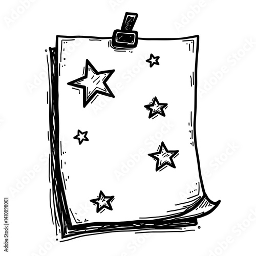 Hand-drawn paper icon with stars representing creativity ideas and visual goals - concept of dream list achievement motivation fantasy plan design