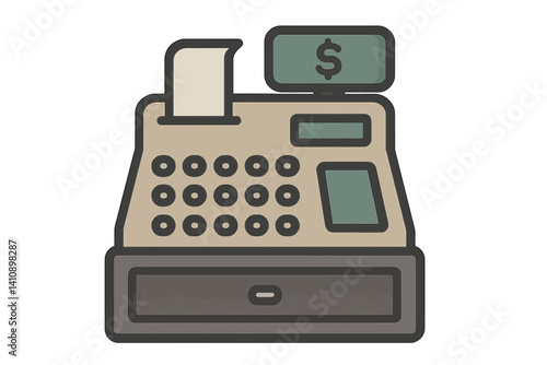 Flat style cash register icon featuring muted colors