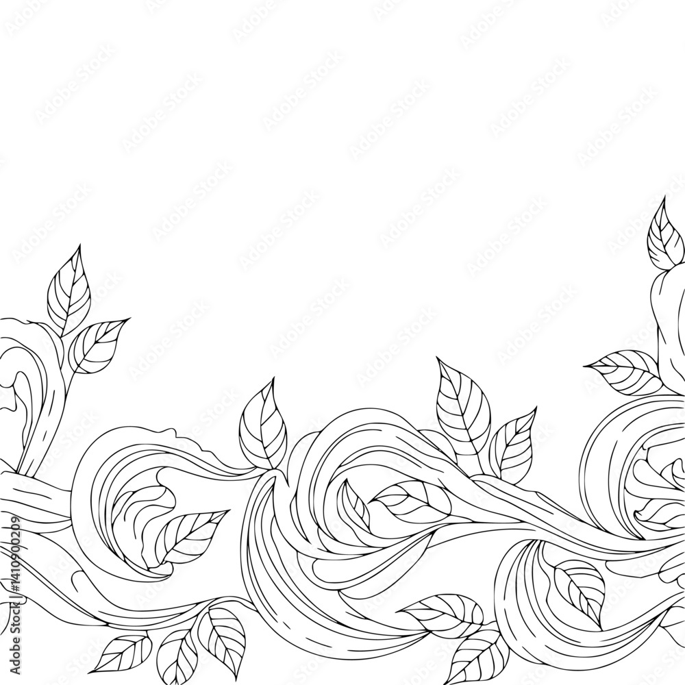 Elegant Botanical Line Art Border, Black and White, Decorative Design Elegant Botanical Line Art Border, Black and White, Decorative Design